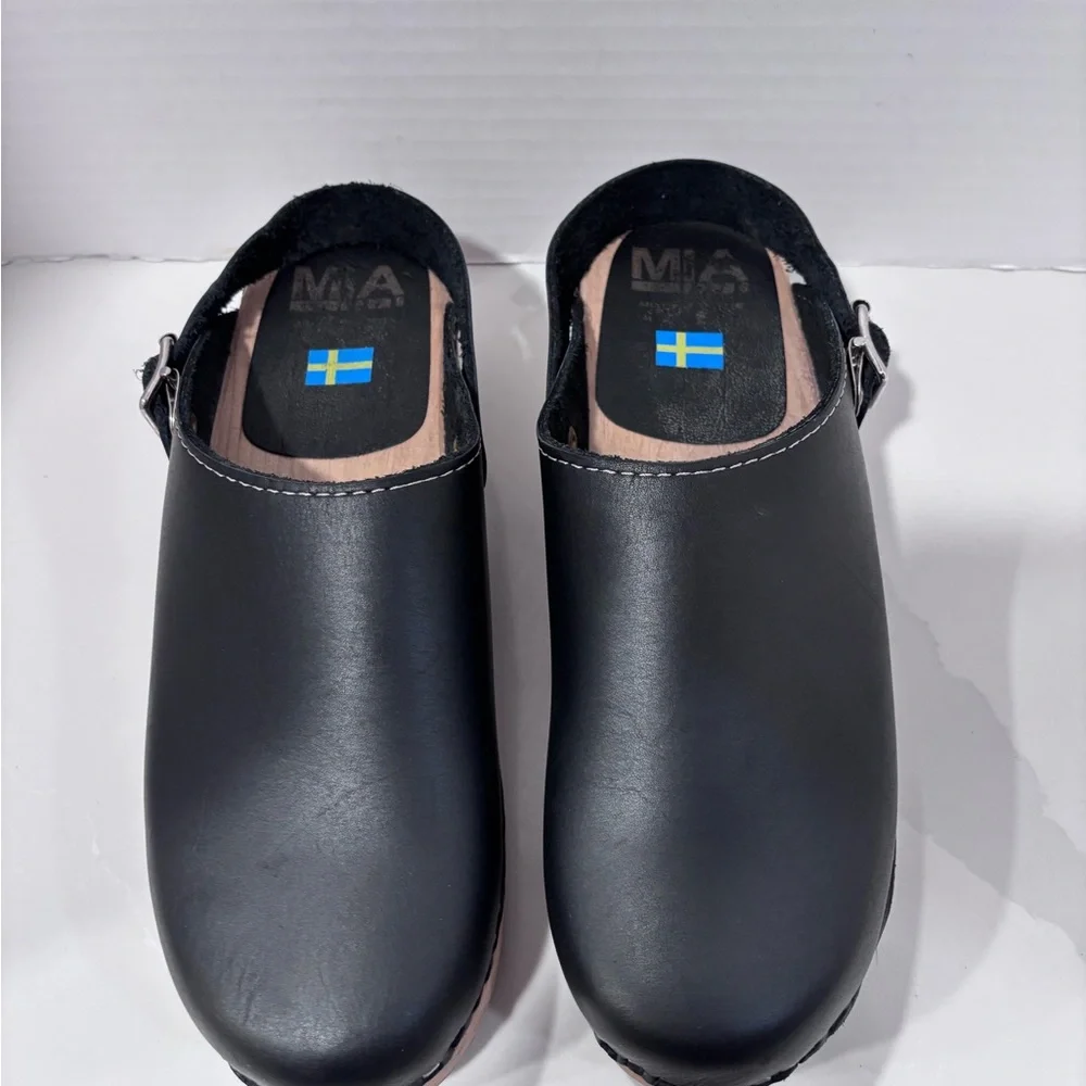 MIA Alma Lug Leather Swedish Anatomisk Clogs Shoes Black Size 40 - Picture 7 of 8
